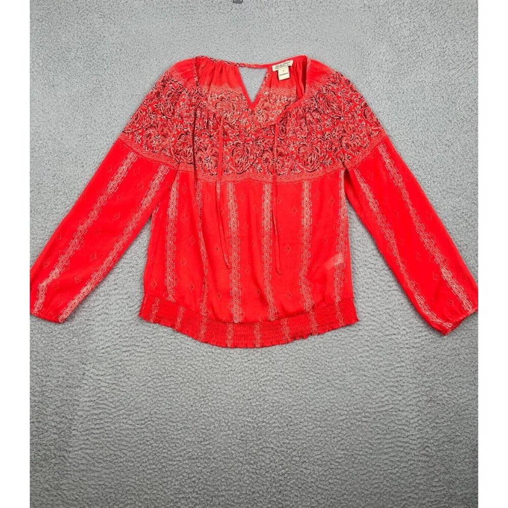 Lucky Brand Womens Peasant Top Boho Long Sleeve Lightweight Elastic Waist Small